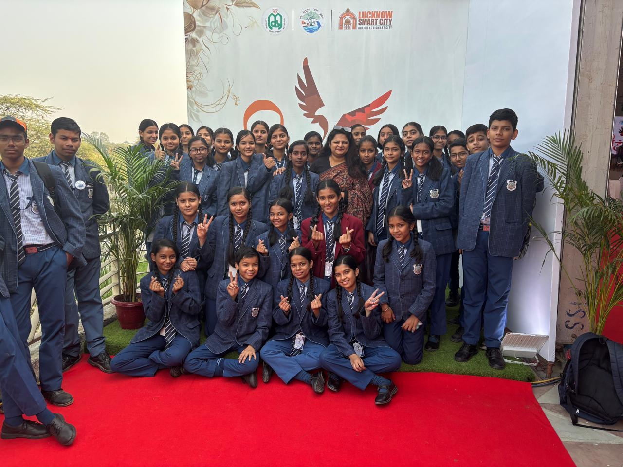 New Public College students with their teacher at a Lucknow Smart City event